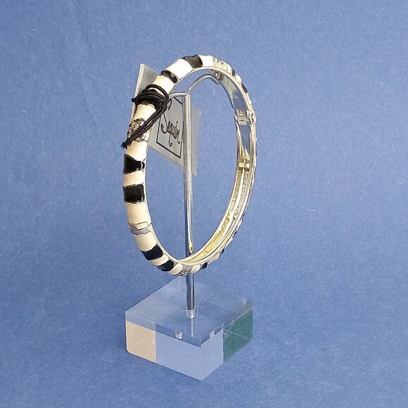 Branches Pattern Sky Black Off White Enamel Hinge Bangle Skinny Bracelet Exquist - Picture 4 of 5